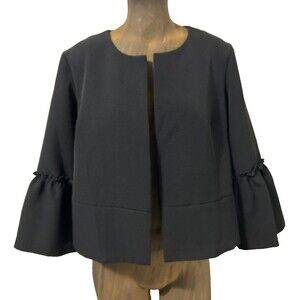 Soho Apparel Cropped Blazer with Ruffle Flounce Bell Sleeves Size Medium Black